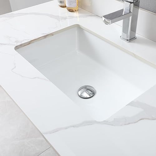 Miniatura 28 de Encimera de tocador de mármol de 43 pulgadas con fregadero, encimera de piedra de ingeniería con fregadero de cerámica y protector contra blanco