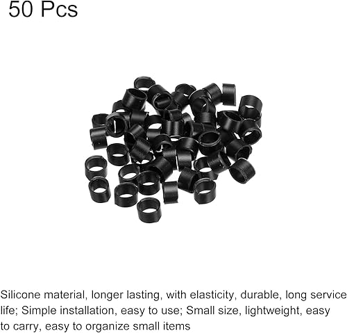 Vista 45 de PATIKIL Bandas de goma de silicona, 50 piezas antideslizantes de 0.9 pulgadas, color negro plano para envolver cables, envolturas de bolsas, arte