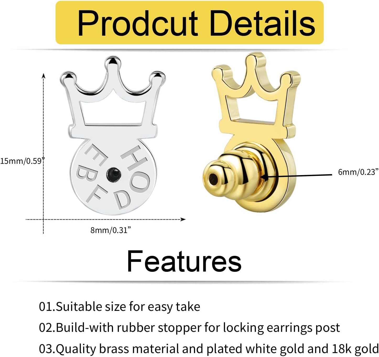 Earring Lifter, EBFDOH Crown Shape Earring Backs for Droopy Ears Large Earring Backings for Heavy Earrings Big Lifter Support Backers for Studs Large Earing Backs,Mixed Color