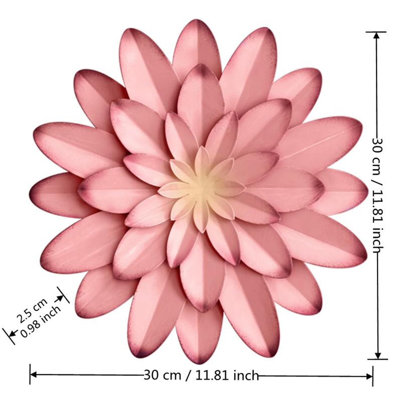 DEARBIRDER Pink Metal Flower Wall Decor 12 inch, 4 Layers Floral Sculpture Indoor Outdoor Decor, Hanging Garden Artwork Decoration - Image 2