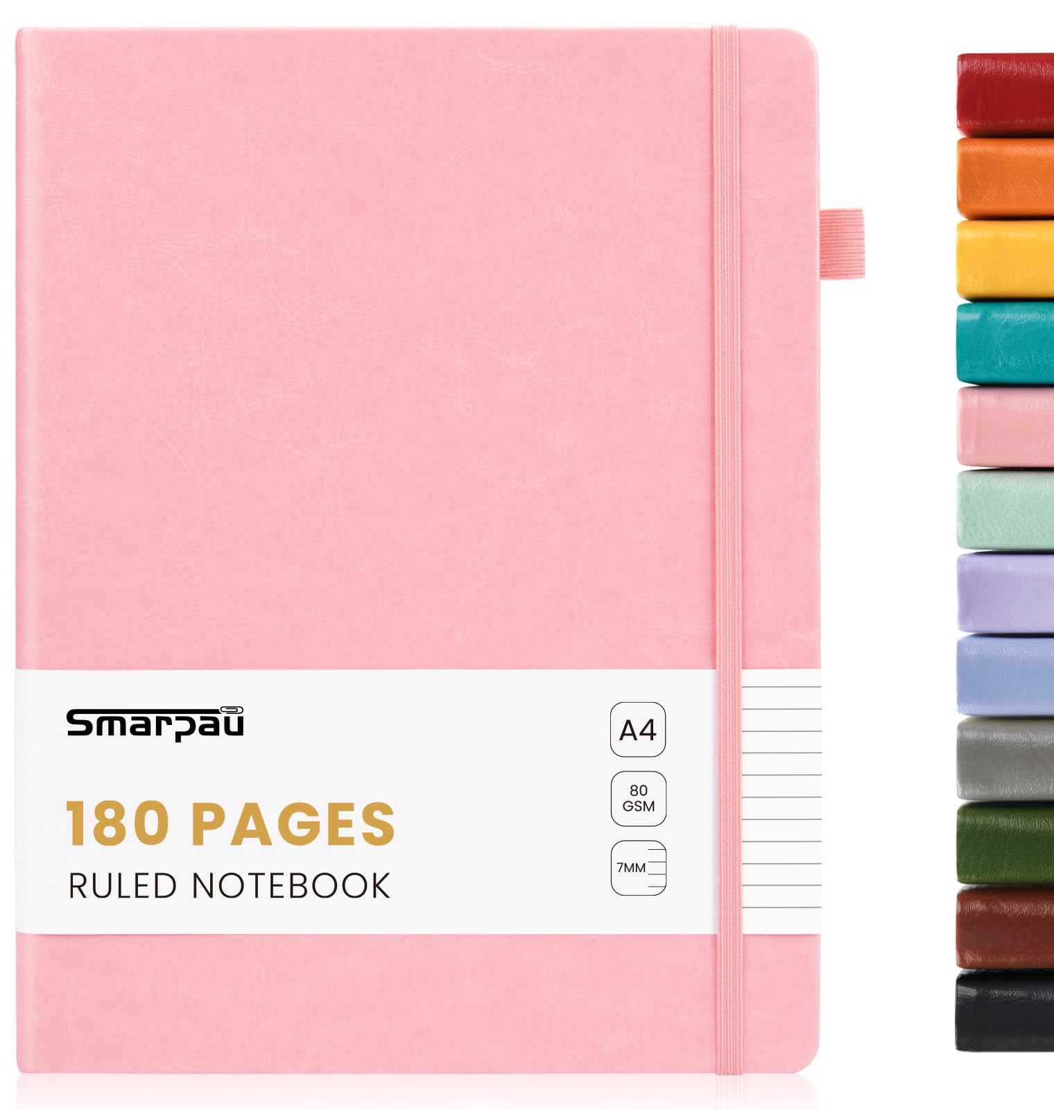 Smarpau A4 Journal Notebook, 180 Pages Hardback Lined Notebook with Thick Paper, Leather Journal for Women Writing, No Bleed Notepad for Office School Travel - Pink โ image 1