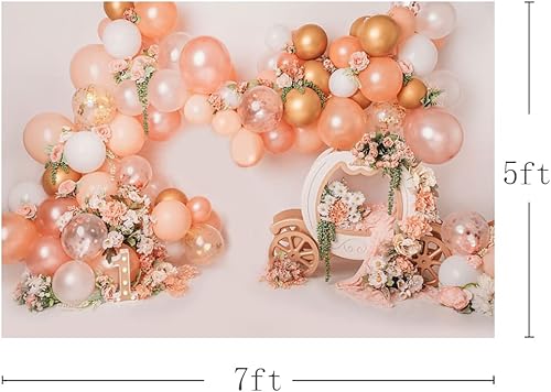 Miniatura 9 de MEHOFOND Globo rosa y dorado de 8 x 6 pies para niña de primer cumpleaños, decoración de fiesta de primer cumpleaños, fotografía floral, carro,