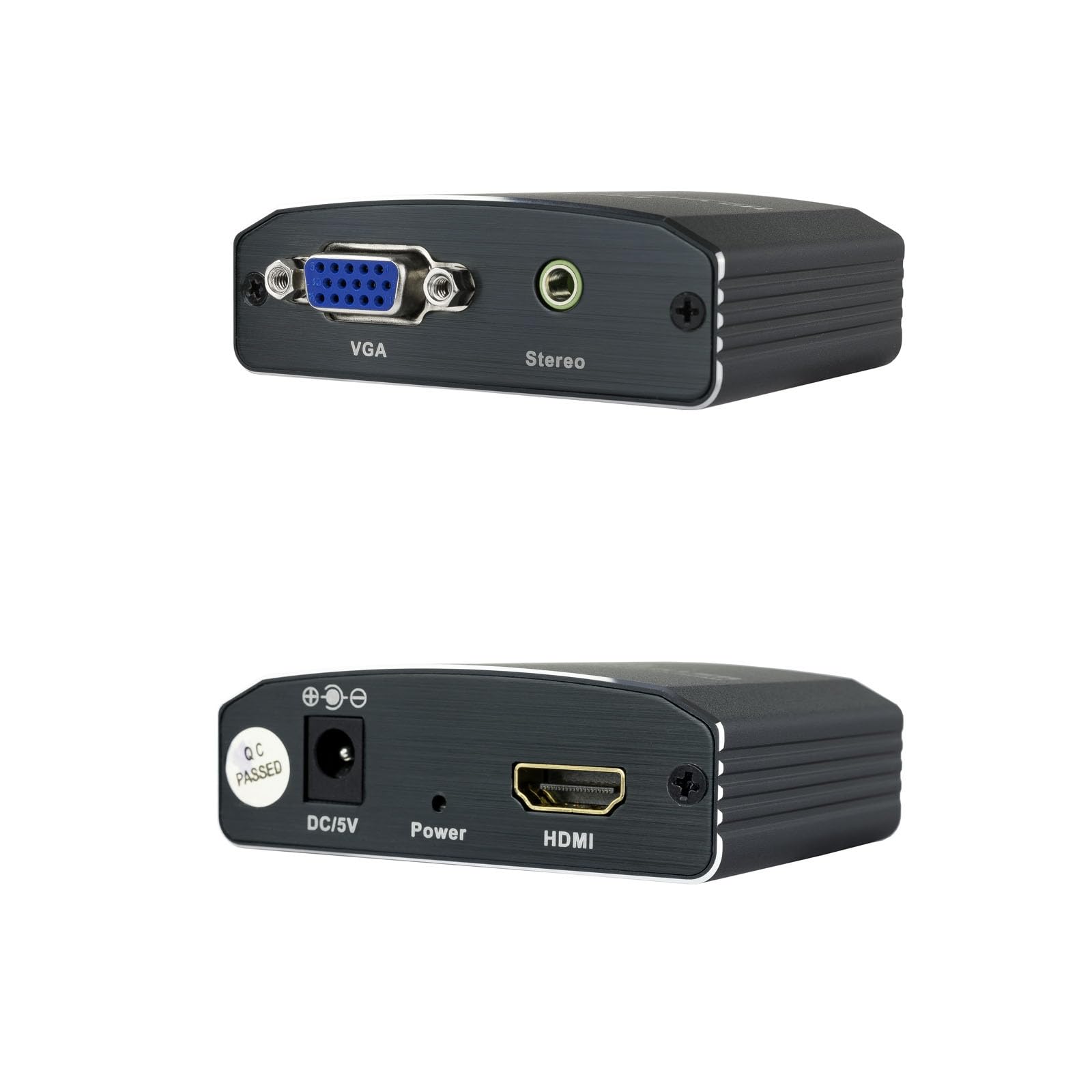 Convertisseur SVGA avec audio vers HDMI noir - Alimentation incluse - Idéal pour connecter des appareils avec sortie VGA et audio à des écrans avec entrée HDMI.