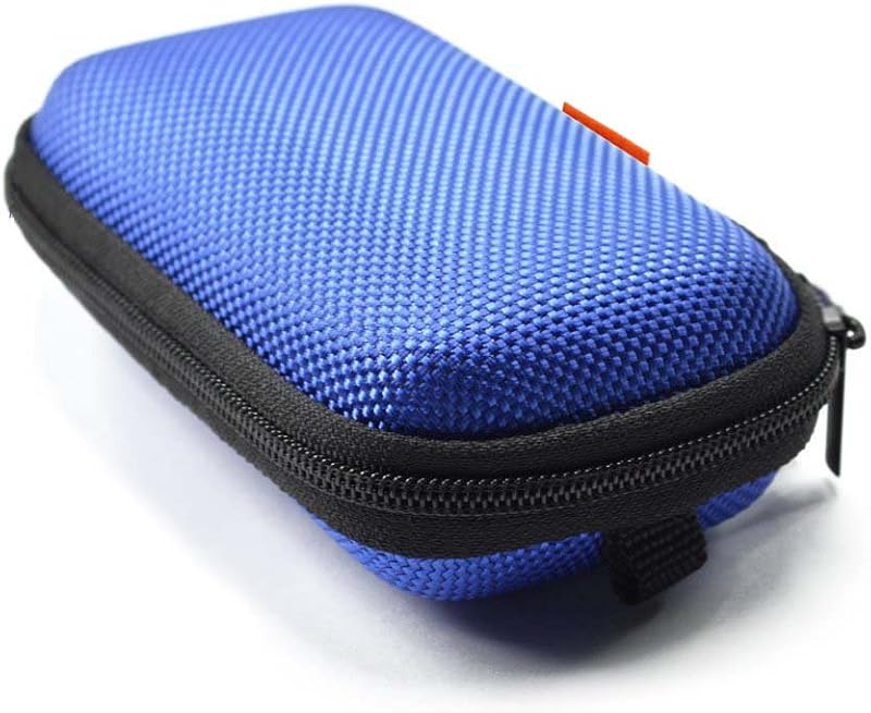 Blue Rectangle Small EVA Case, Lightweight Hard Shell Zipper Pouch | Mesh Inner Pocket, Universal Bag for Wired Bluetooth Headset, Charger, Durable Exterior, Portable