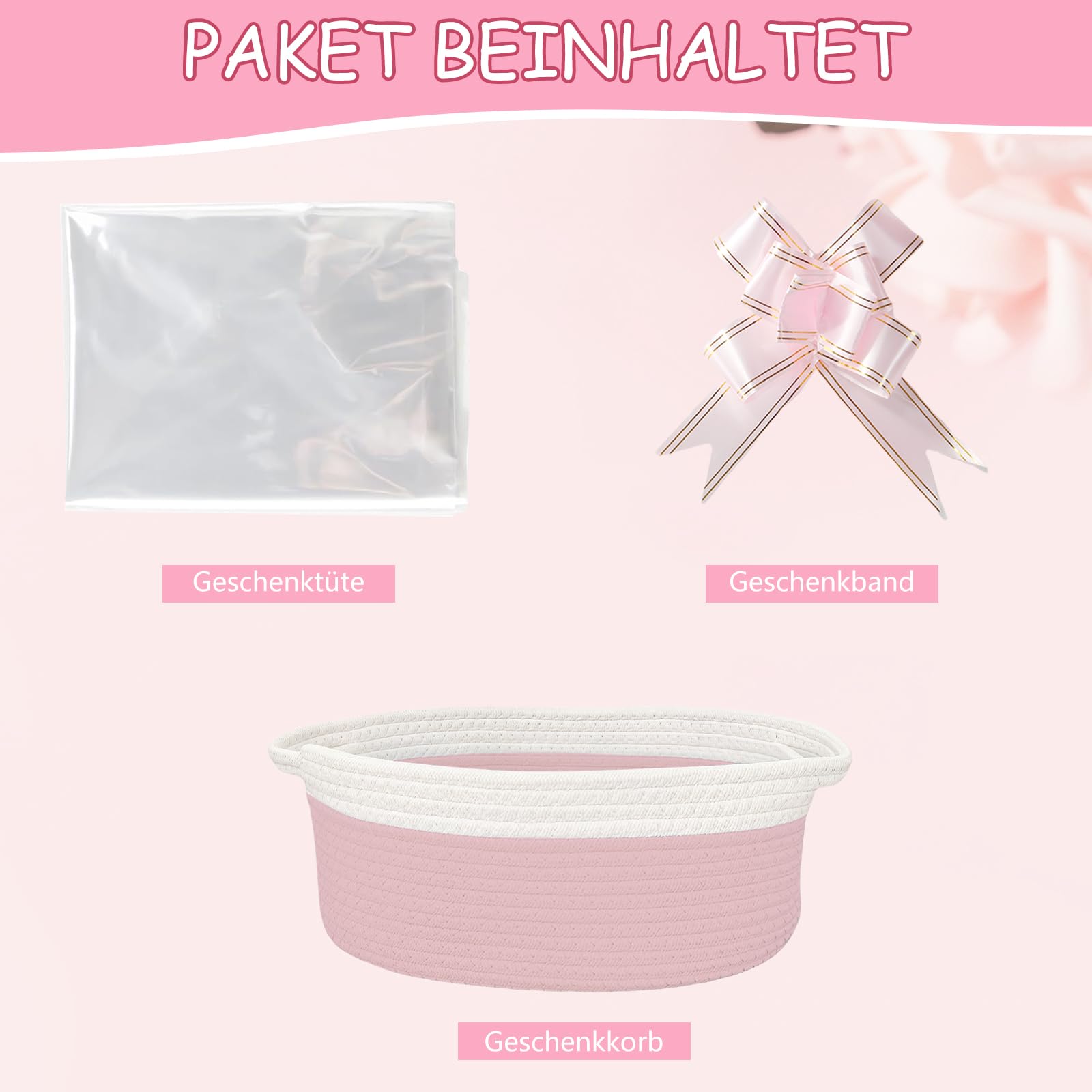 Geflochtener Geschenkkorb - Mit Tüte & Band Khaki/Weiß