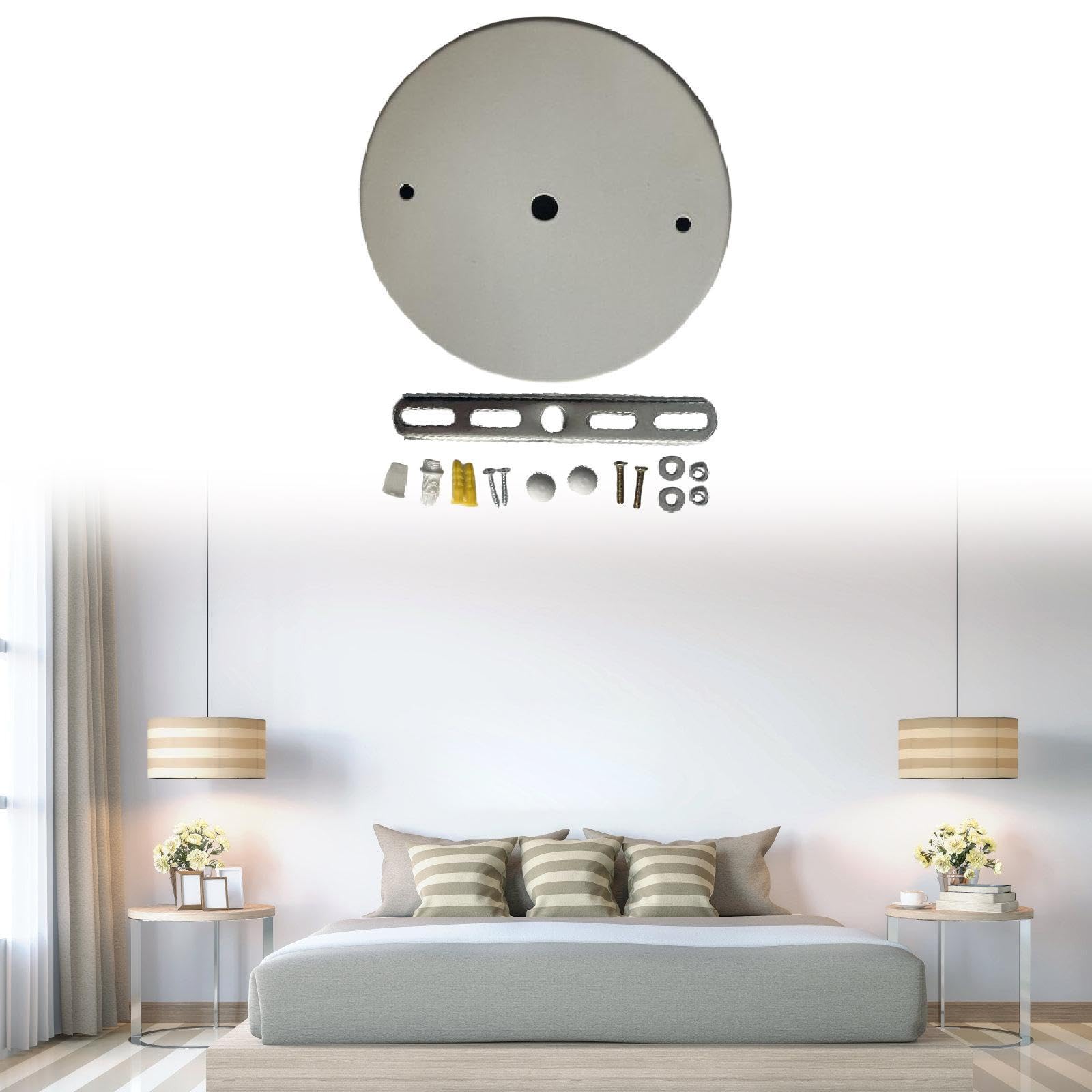 Canopy Kit DIY Project Iron for Hanging Lamp Replacement Ceiling Cover Plate White Dia 20cm-image-32