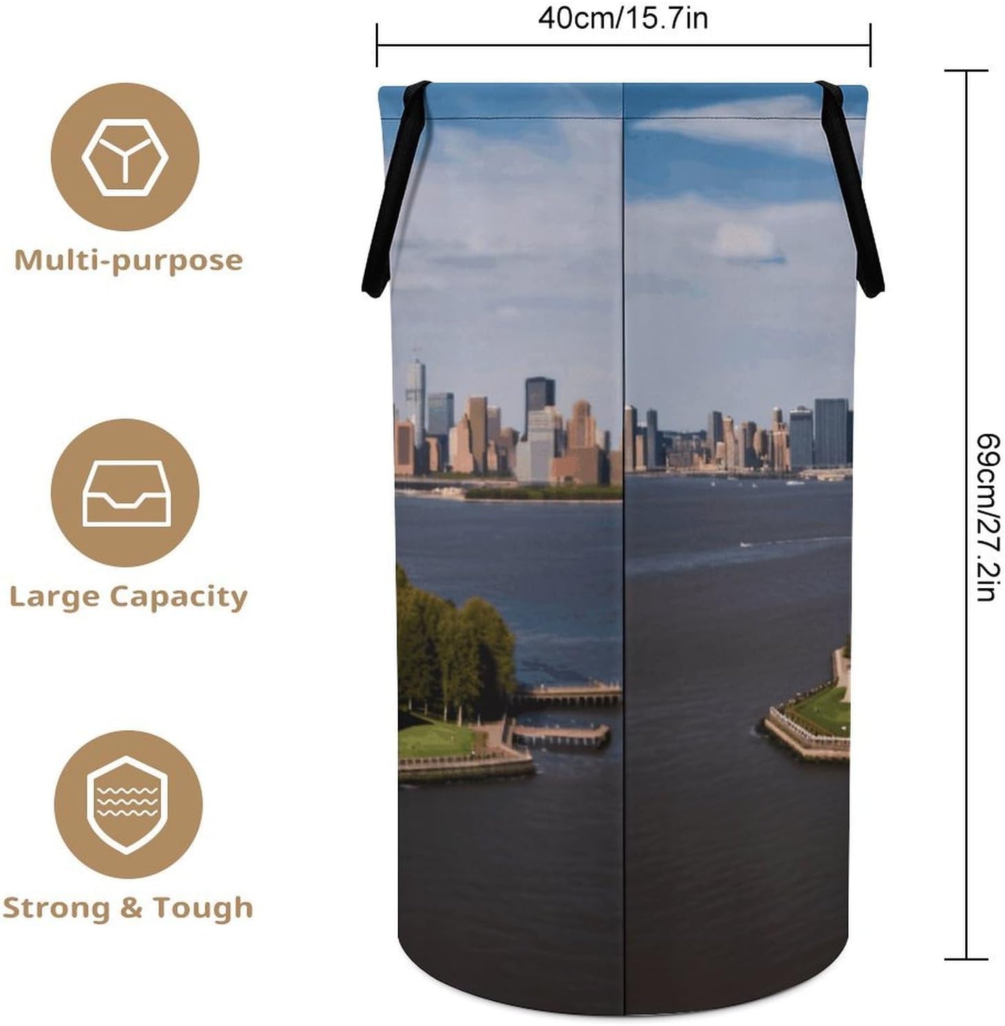 Statue of Liberty in NYC Laundry Hamper with Handles Freestanding Large Laundry Basket Collapsible Clothes Hamper Waterproof Clothes Basket for Family Bathroom Decor Storage 86L
