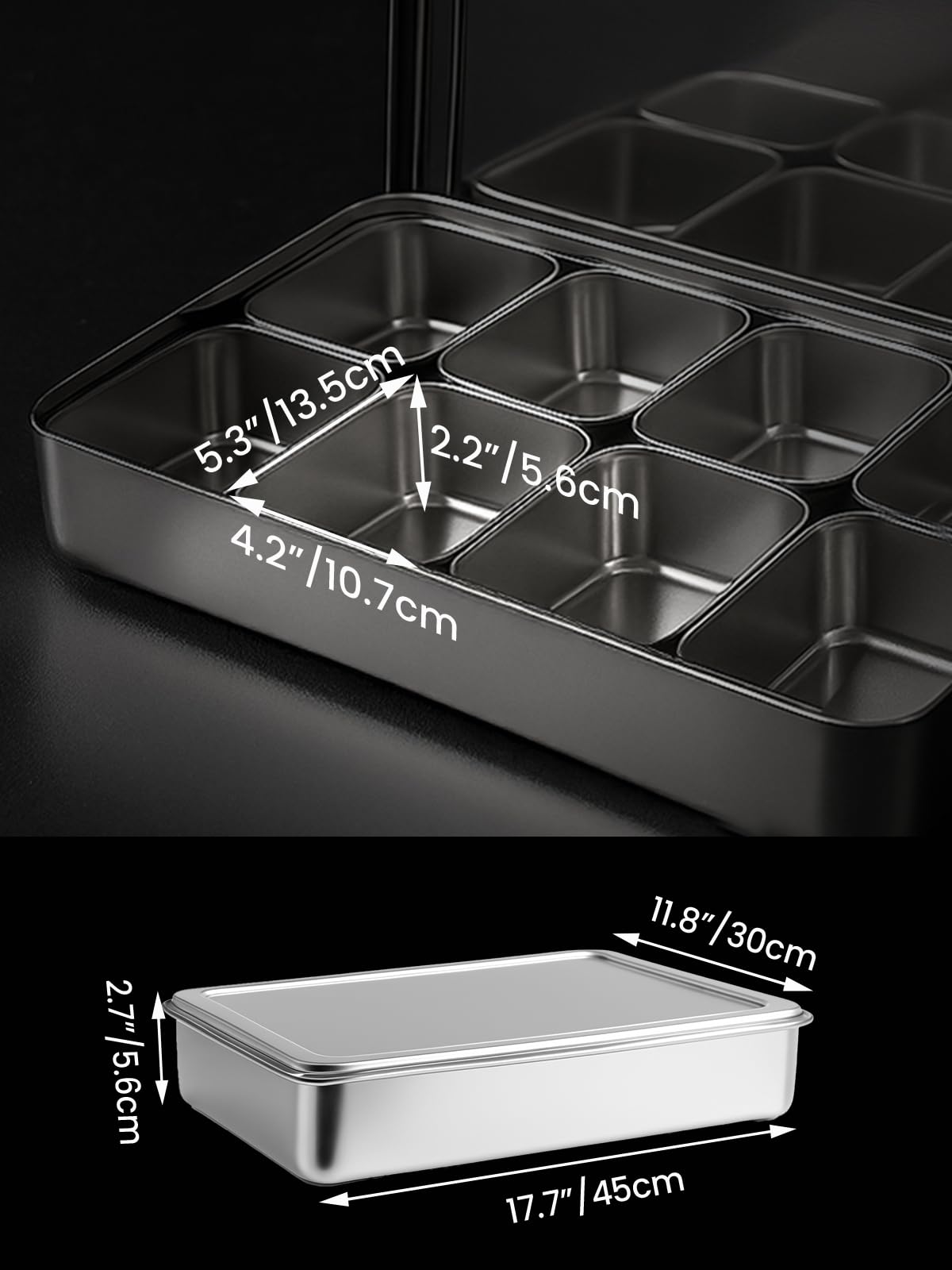 Bandeja para especias, contenedor de almacenamiento de condimentos de acero inoxidable con 8 compartimentos extraíbles, organizador de almacenamiento para condimentos de cocina del hogar con tapa y