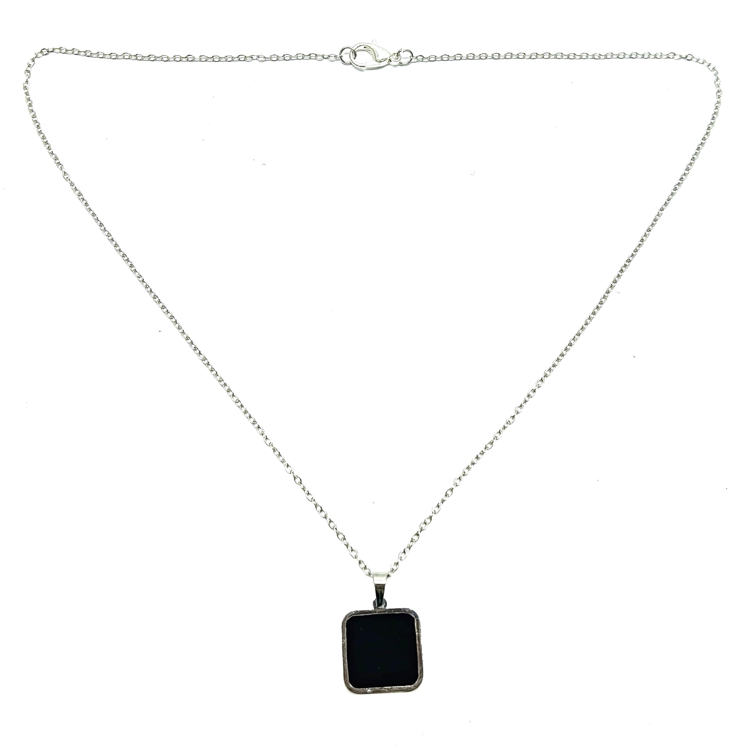 Men’s Silver-Tone Chain with Black Square Pendant| Minimalist Pendant for Everyday, Office, Casual Outings, or Gifting | Classic Elegant Jewelry for Him-image-27