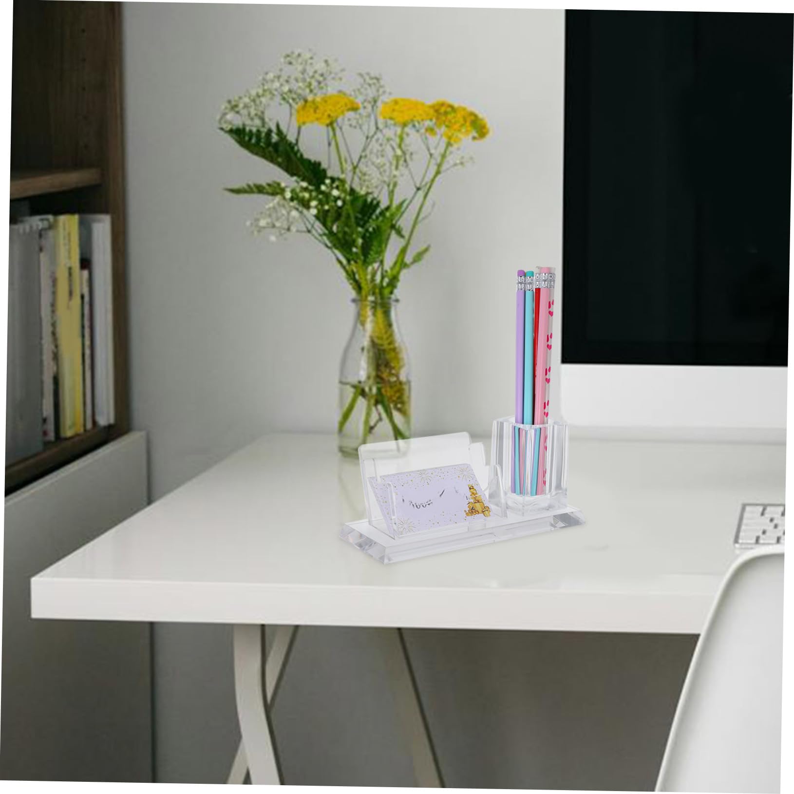 Tarjetero de Escritorio Vertical de Acrílico para Tarjetas de Visita | Caja Organizadora de Tarjetas de Presentación, Bordes Lisos, Estilo Minimalista Moderno