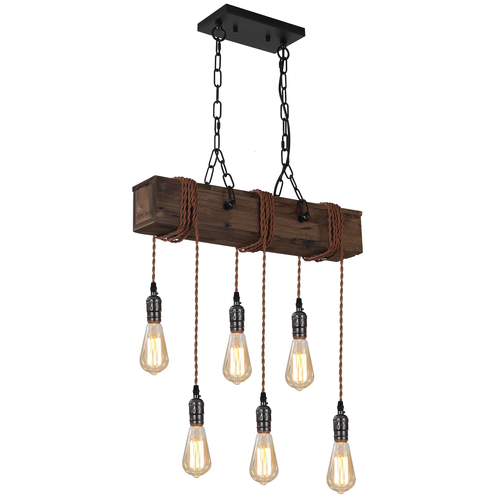 KEESFU 6Lights Dining Farmhouse Chandelier, Farmhouse Wooden Ceiling