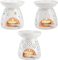Lawei Set of 3 Ceramic Tealight Holders & Essential Oil Burners - Wax Melt Diffusers with Spoons for Aromatherapy Home Decor