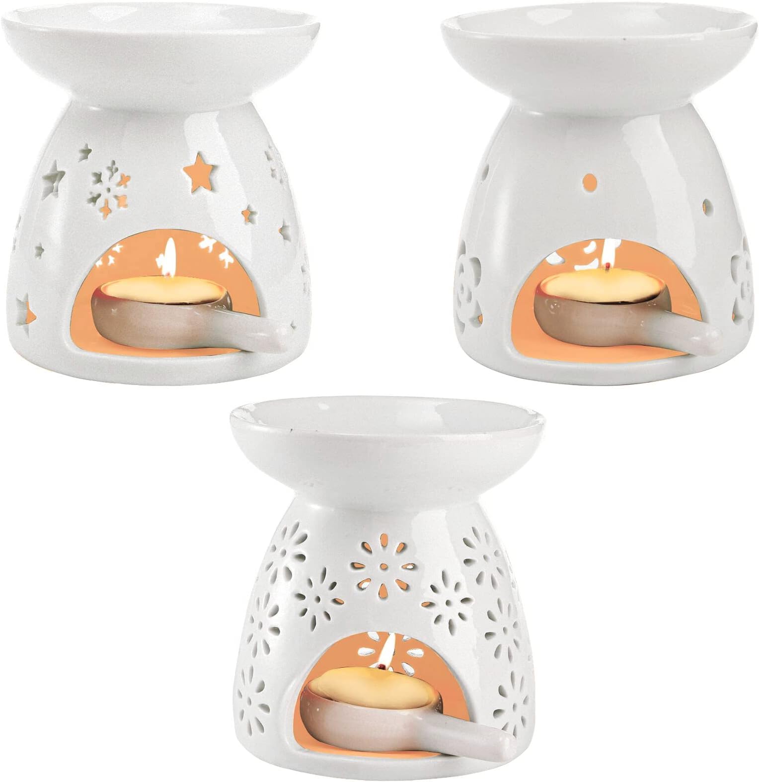Lawei Set of 3 Ceramic Tealight Candle Holder, Essential Oil Burner Wax Melt Burners, Aromatherapy Aroma Diffuser Burner for Home Bedroom Decor Christmas Housewarming Gift