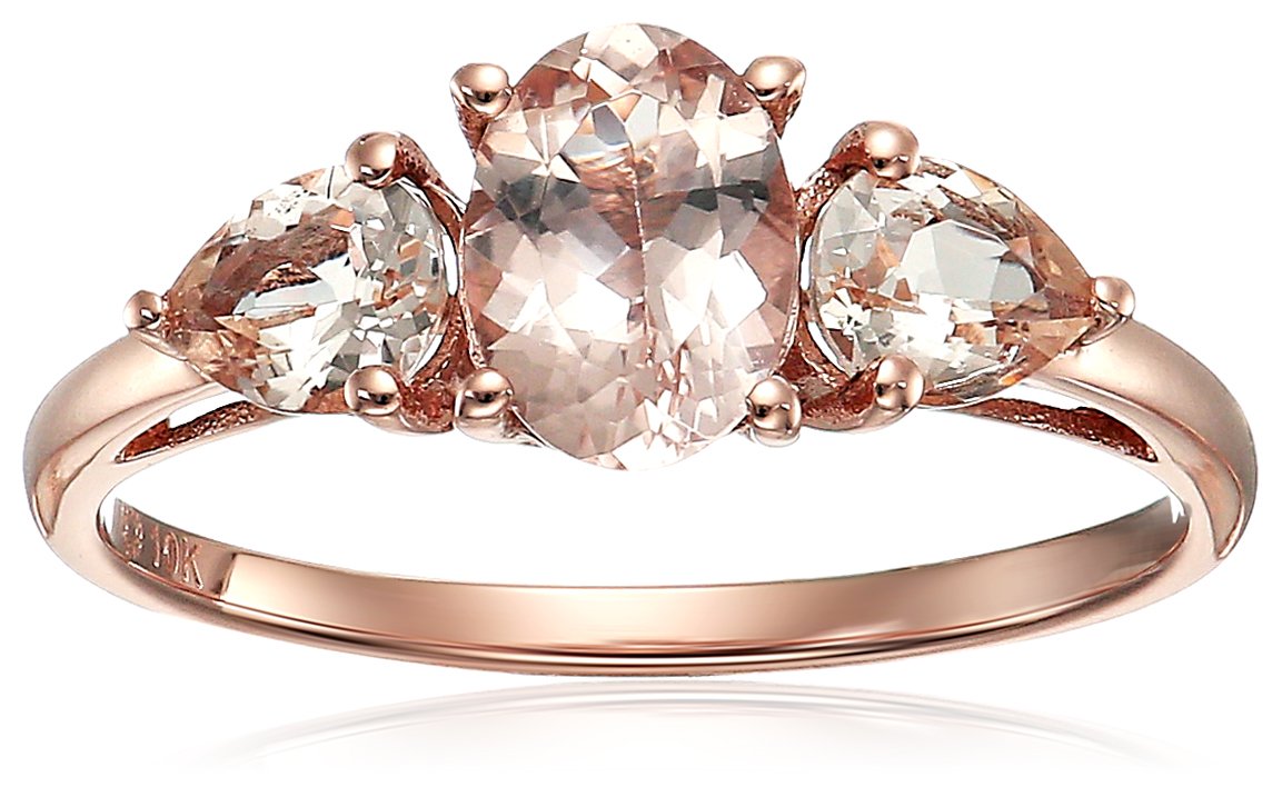 Amazon Collection 10k Rose Gold Morganite Oval and Pear 3-Stone Engagement Ring