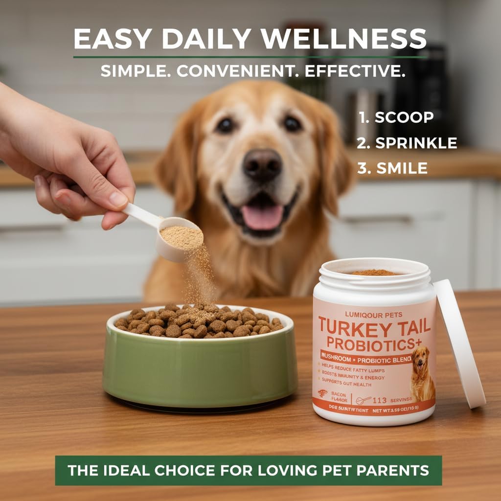 Lumiqour Turkey Tail for Dogs, Turkey Tail Mushroom Powder, Support Your Mature Dog’s Immunity, Gut, Skin, 3.99oz/PCS (2PCS)