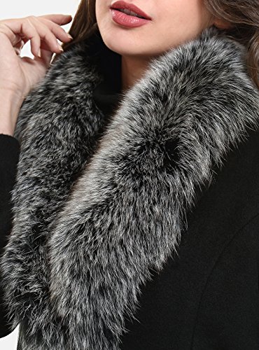 Escalier Women's Trench Long Wool Coat with Fox Fur Collar Black US8 - Thumbnail 5