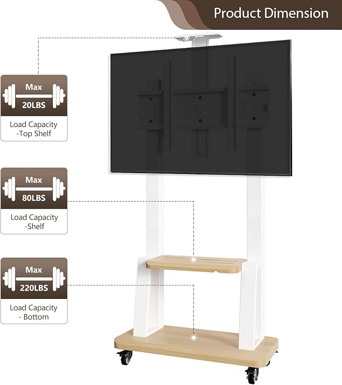 Soporte Móvil Ajustable para TV 32-75 Pulgadas, Piso con Ruedas miniatura 4