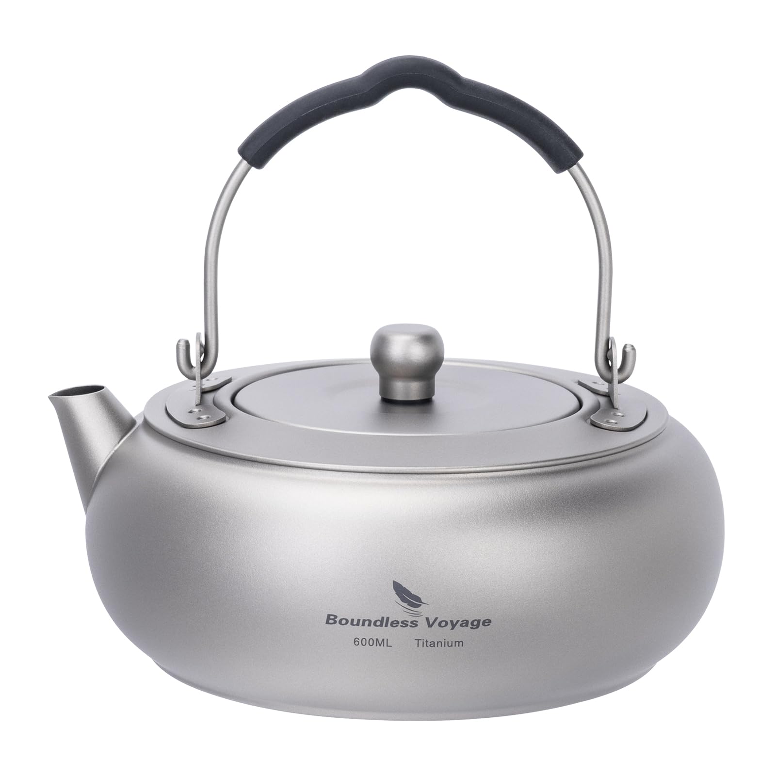 iBasingo 600ml Titanium Tea Pot Lightweight Camping Kettle with Folding Handle Built-in Filter Compact Portable Durable for Backpacking Hiking Outdoor Coffee & Tea Ti3105D (Sandblasting) โ image 1