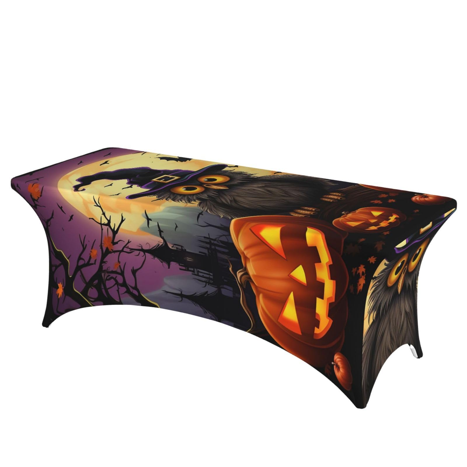 DWVTSLH 6FT Spandex Table Covers for Rectangle Tables, Wrinkle Resistant Stretch Tablecloths, Ultimate Fitted Halloween Owl Ghost Pumpkin Table Cloth for Party, Wedding, Banquet