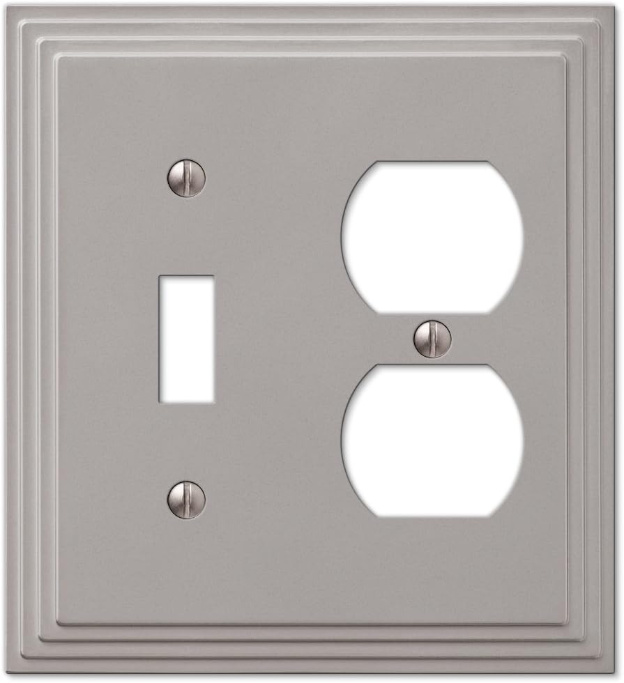 Step Design Toggle and Duplex Combination Wall Switch Plate Outlet Cover - Satin Nickel