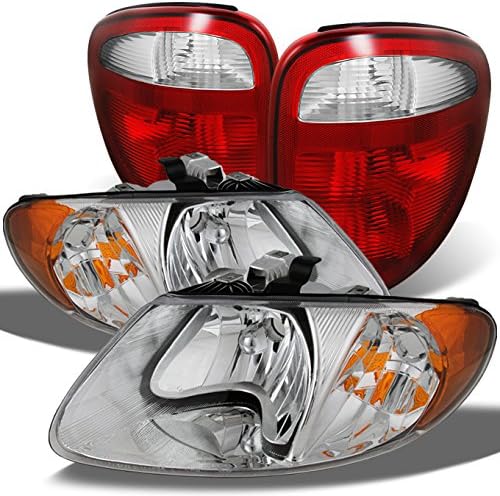 AKKON - For Caravan | Voyager | Town & Country Clear Headlights + Red Clear Tail Lights Replacement Pair Set