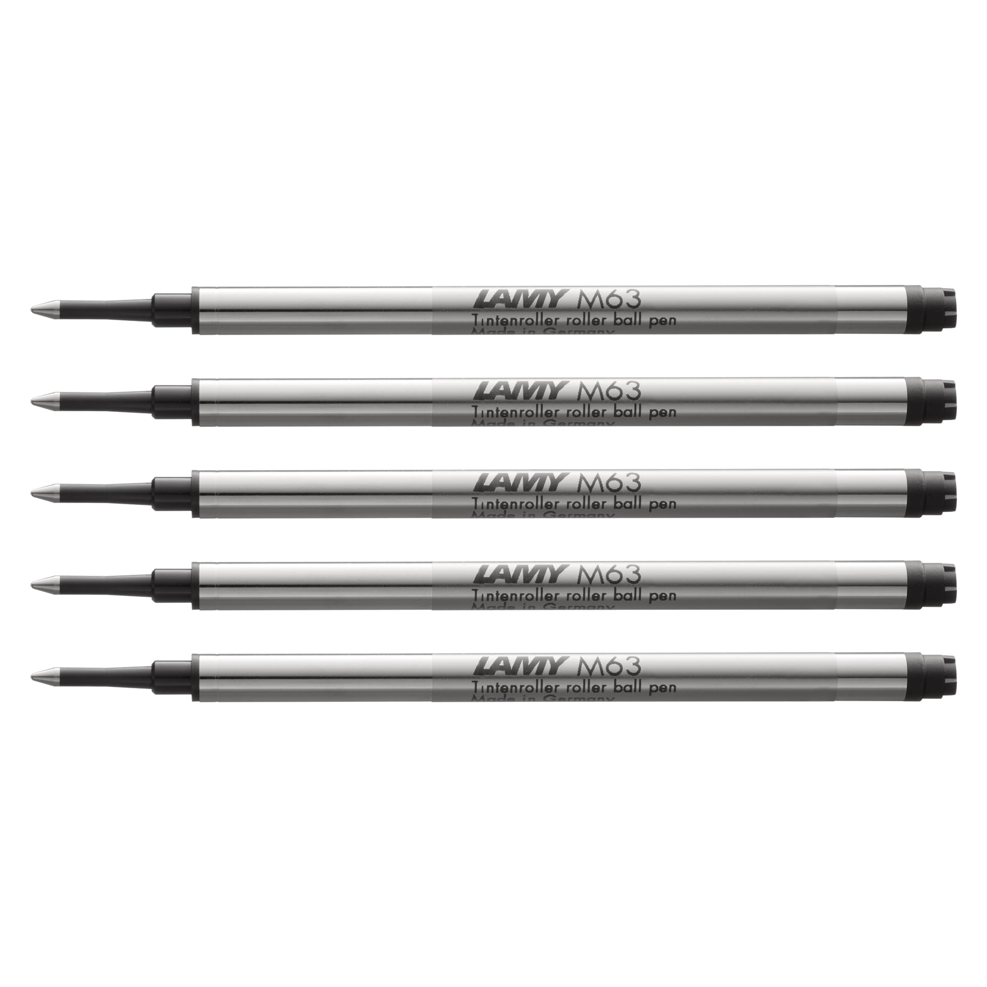 Lamy M63 5-pack of large-capacity metal rollerball refills - Original replacement refills for all rollerball pens with cap - Document-proof - Medium line width in black ink