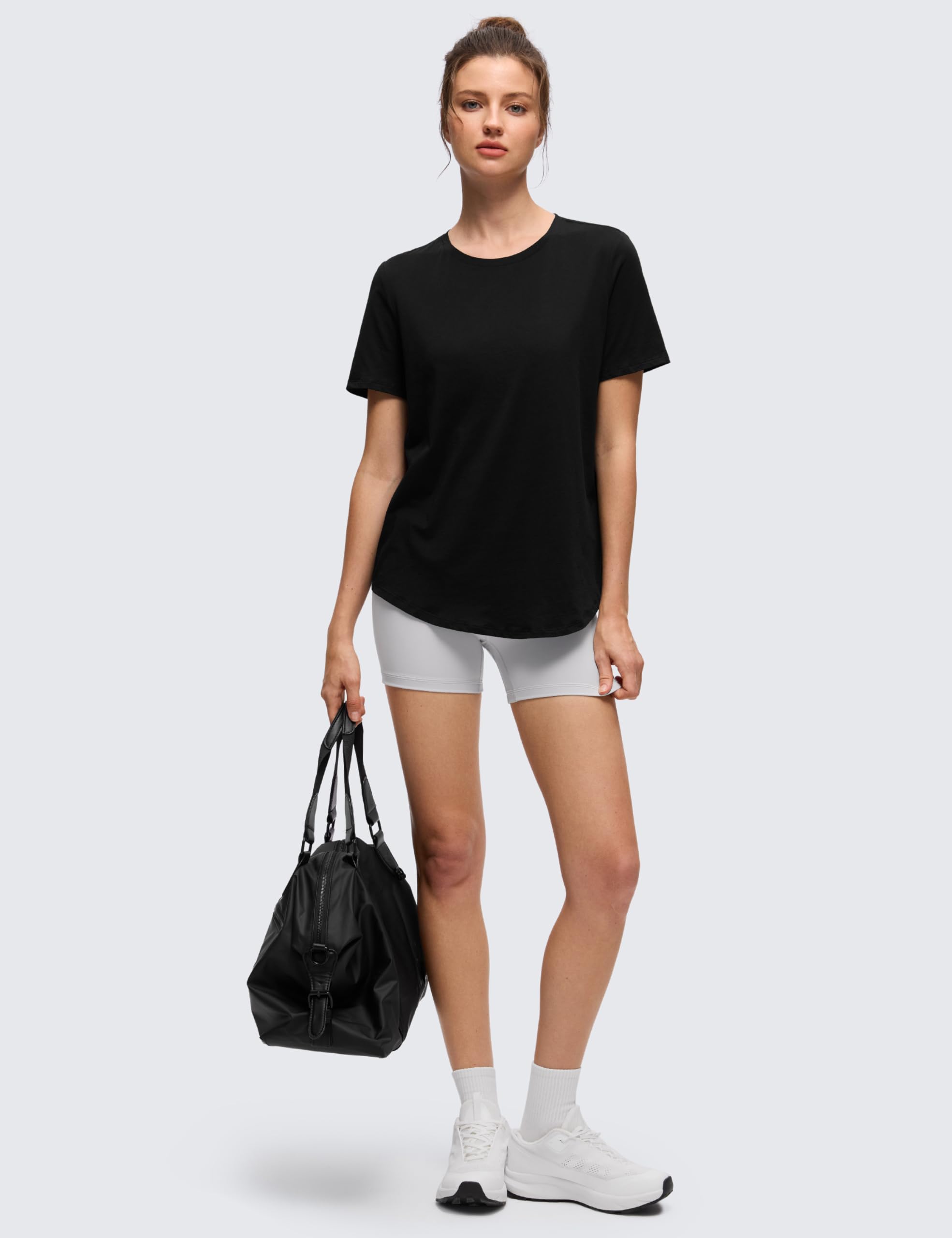 CRZ YOGA Pima Camisas de Manga Corta de Algodón para Mujer Tops Sueltos de Entrenamiento Casual
