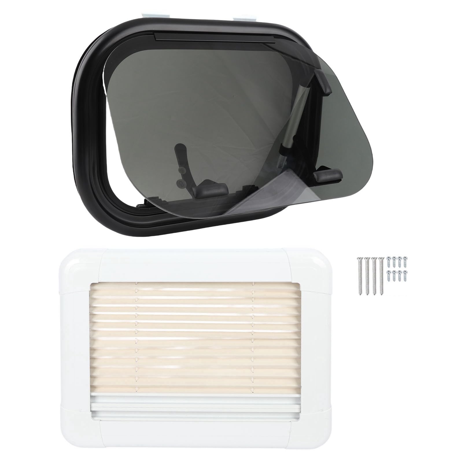 Ventana Desplegable para RV de 30 X 22, 16 X 12 Pulgadas, con Vidrio Templado y Protección, Ventana Abatible con Cortina Solar de Malla para Caravanas, Autocaravanas y Remolques