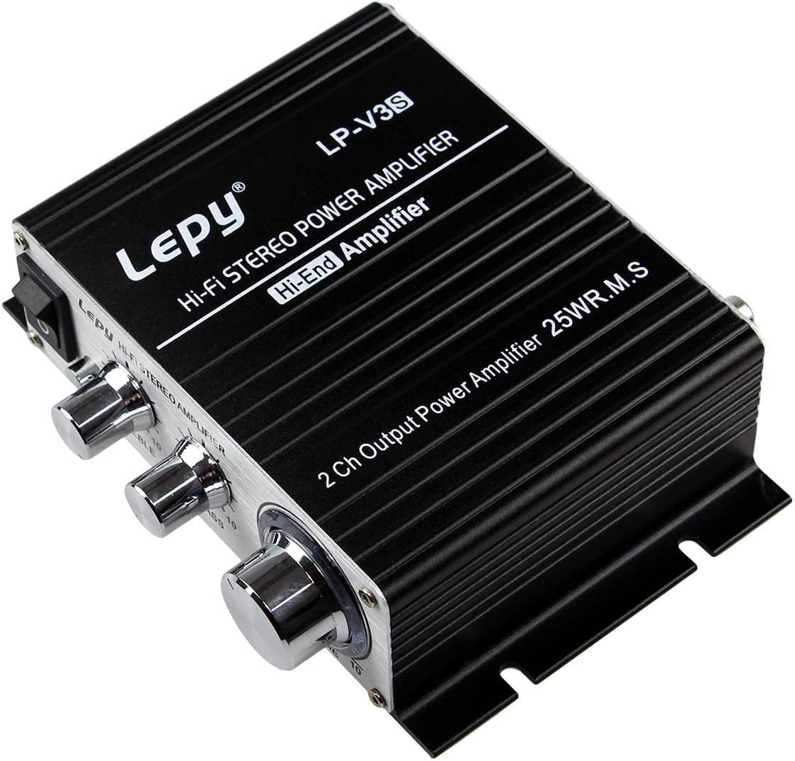 LP-V3S Lecteur numérique Alimentation de Voiture Hi-FI Amplificateur stéréo Haut-Parleur Entrée Audio 3.5 mm MP3 Moto Super Bass AMP 2X 25W RMS (Alimentation Non Incluse) -Noir