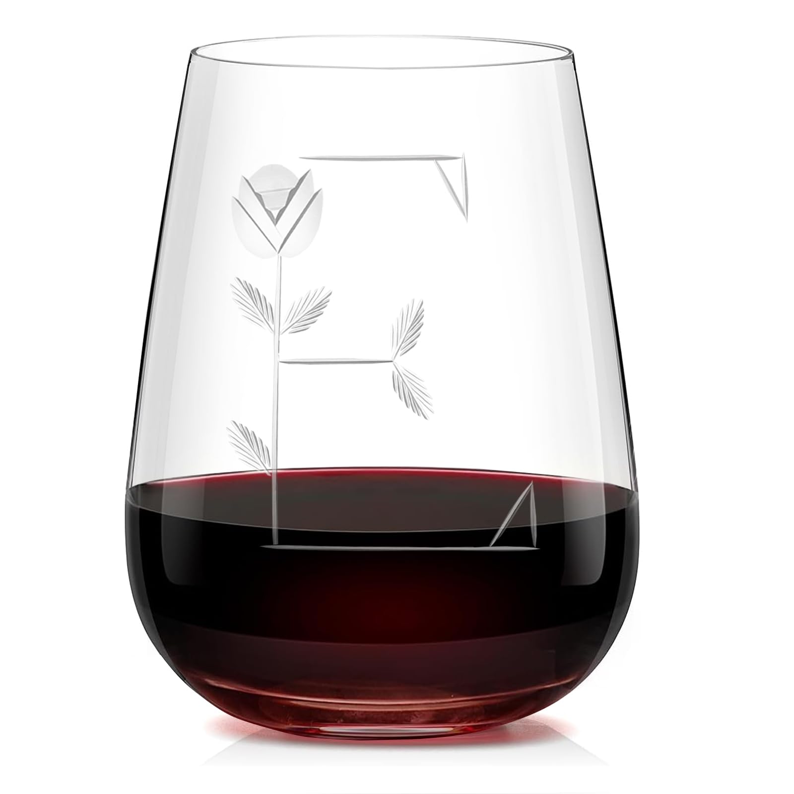 Alterf Elegant Monogrammed Crystal Stemless Wine Glasses - Handcrafted Intricately Engraved Crystal Wine Tumblers, Personalized Gifts for Wine Enthusiasts, Women and Men - Letter 'E'
