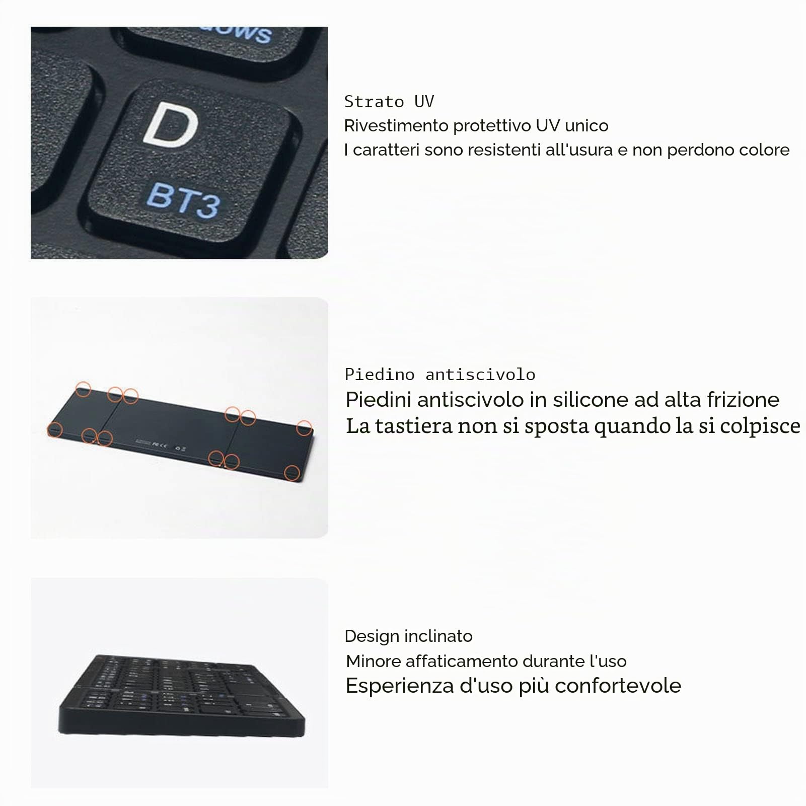 VBESTLIFE Tastiera Bluetooth Pieghevole, Tastiera Wireless Mini BT Portatile Ultra Sottile a Grandezza Naturale da 81 Tasti, Porta di Tipo C, per Android, per , PC, Tablet