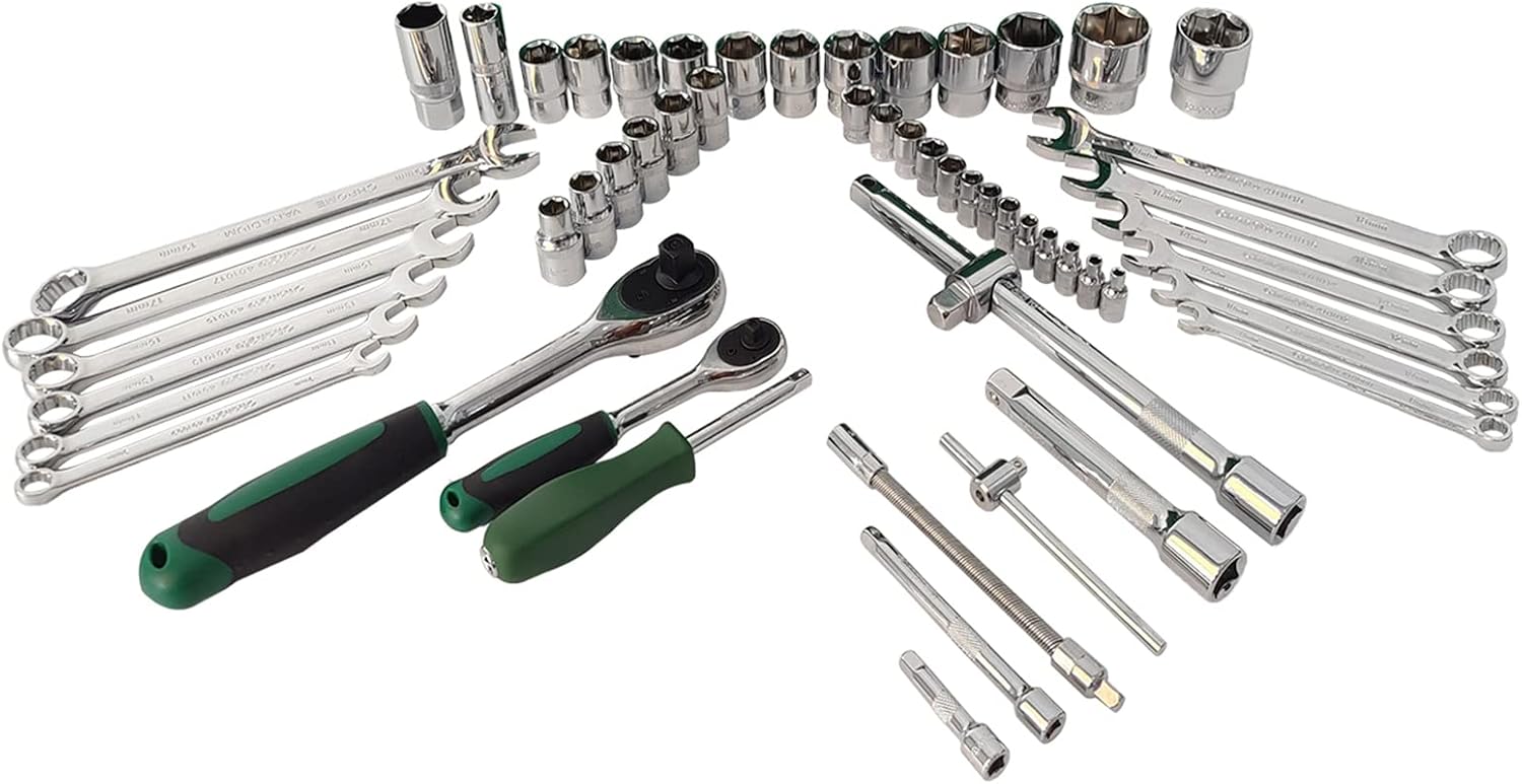 61-Piece Chrome Vanadium Steel Wrench Set, Complete Varieties, Efficient Ratchet, Wide Application, Warranty