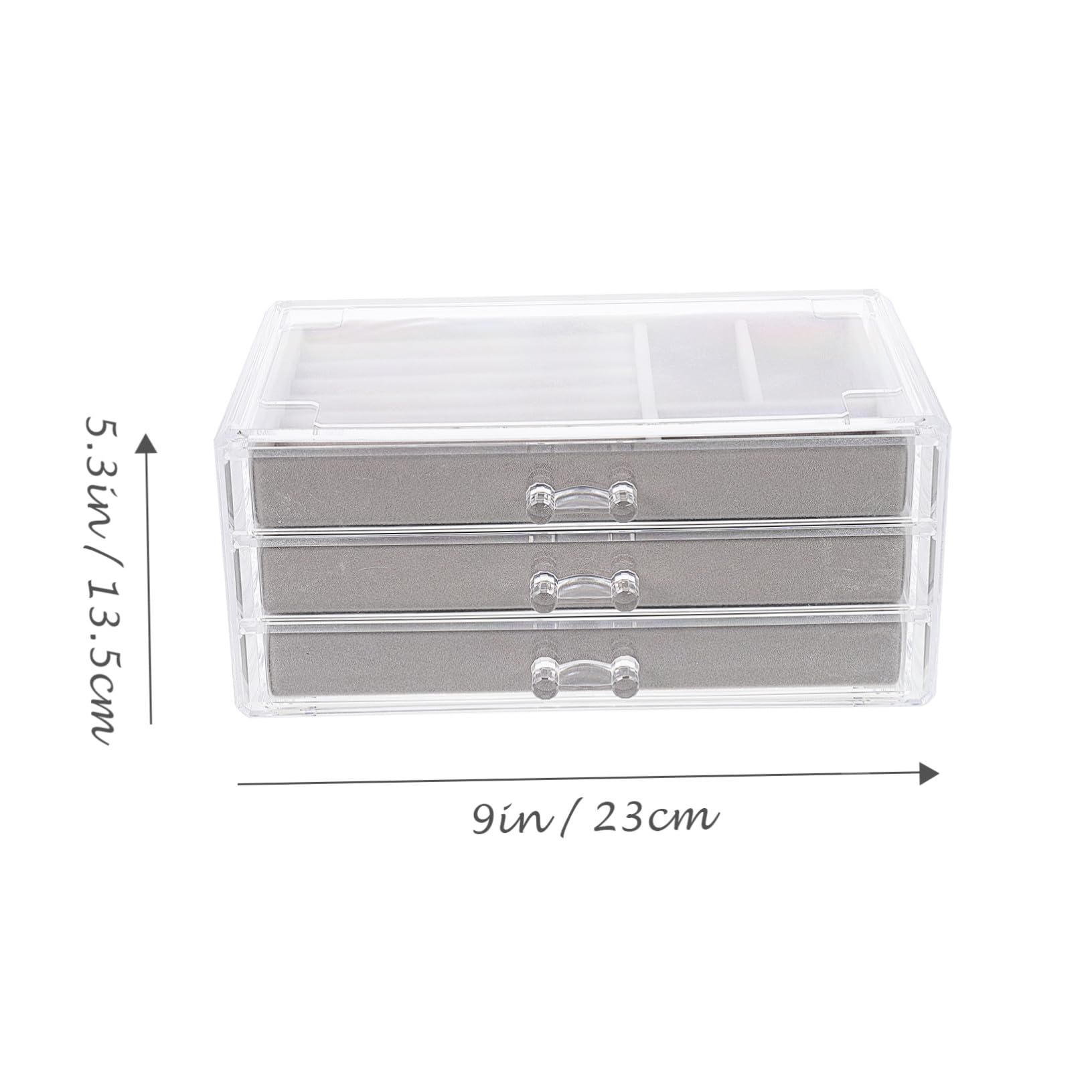 POPETPOP Scatola Porta Gioielli in Plastica Grigia con Organizer da Scrivania per Camera da Letto con Scomparti Multipli Antipolvere e Design Elegante