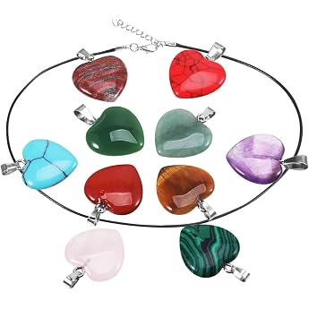 Pack of 10 Heart Gemstone Pendants - 20 mm Multicoloured Heart Pendant Herzanh nger aus KristallHerz Heilsteine Edelstein Charms Anh nger mit Lederhalsketten f r DIYValentinstagsgeschenke