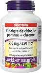 Webber Naturals Vinaigre de cidre de pomme avec chrome, 120 gélules, fermenté naturellement avec la mère, soutien digestif, sans sucre, végétalien