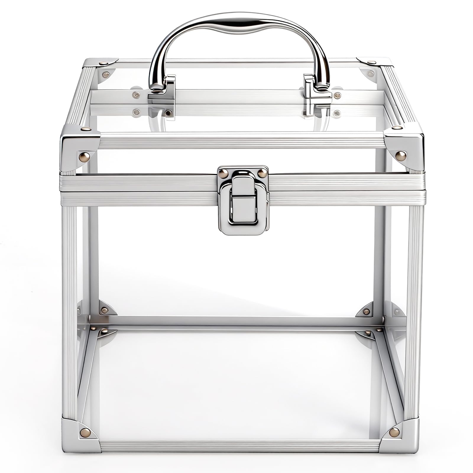 Okllen Transparent Acrylic Crown Box with Portable Handle, Silver