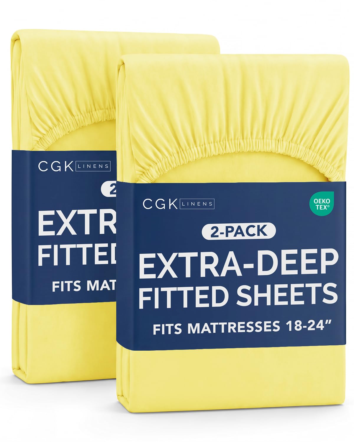 CGK Linens 2 Pack Extra Deep Queen Fitted Sheets - Yellow