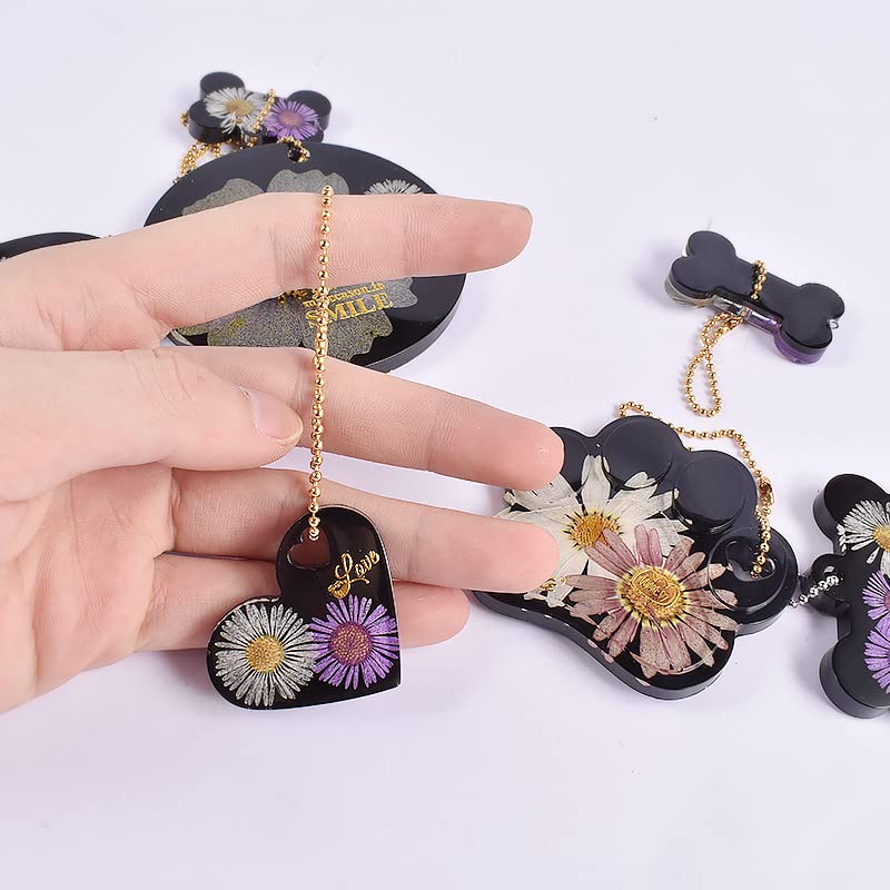 Bekecidi 6 Stück Keychain Resin Mould Kit,Silikonformen aus Harz,Herz,Hundeknochen,mit 4 Metallkette,für DIY-Kristallhandwerk,Haustier-Namensschild,Gießen,Hundehalsband,dekorative Anhänger