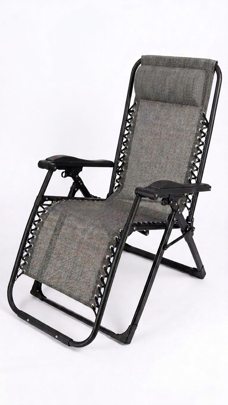 Gerimport Tumbona reclinable Negra 177x65x113 cm | Suspensión Elástica, Reposacabezas Acolchado, Reposabrazos Ergonómicos, Transpirable y Durable, Para Jardín y Terraza