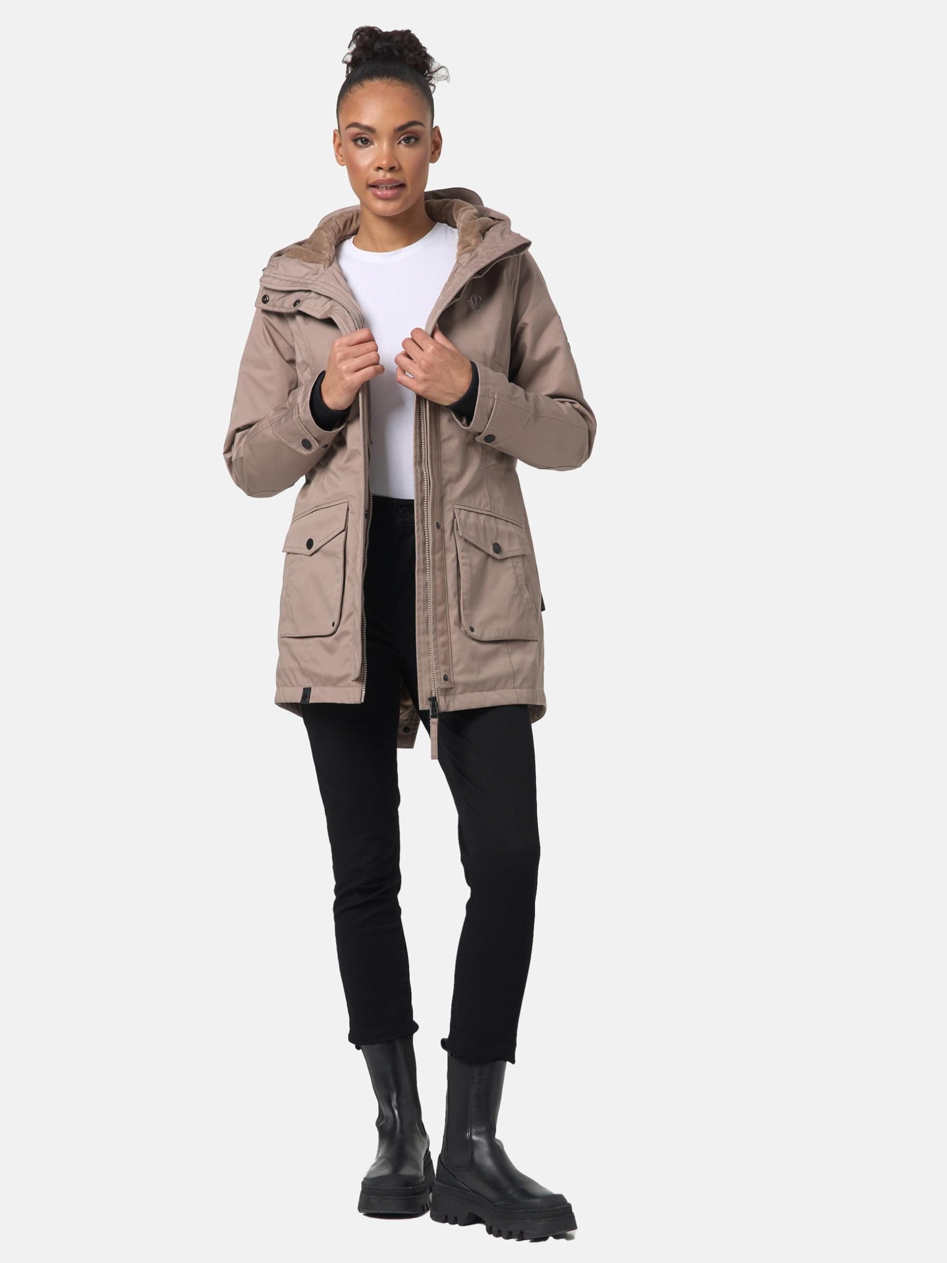 Navahoo Damska kurtka przejściowa, ciepły krótki płaszcz, parka zimowa, wodoszczelna, z kapturem, Brinjaa, XS-XXL