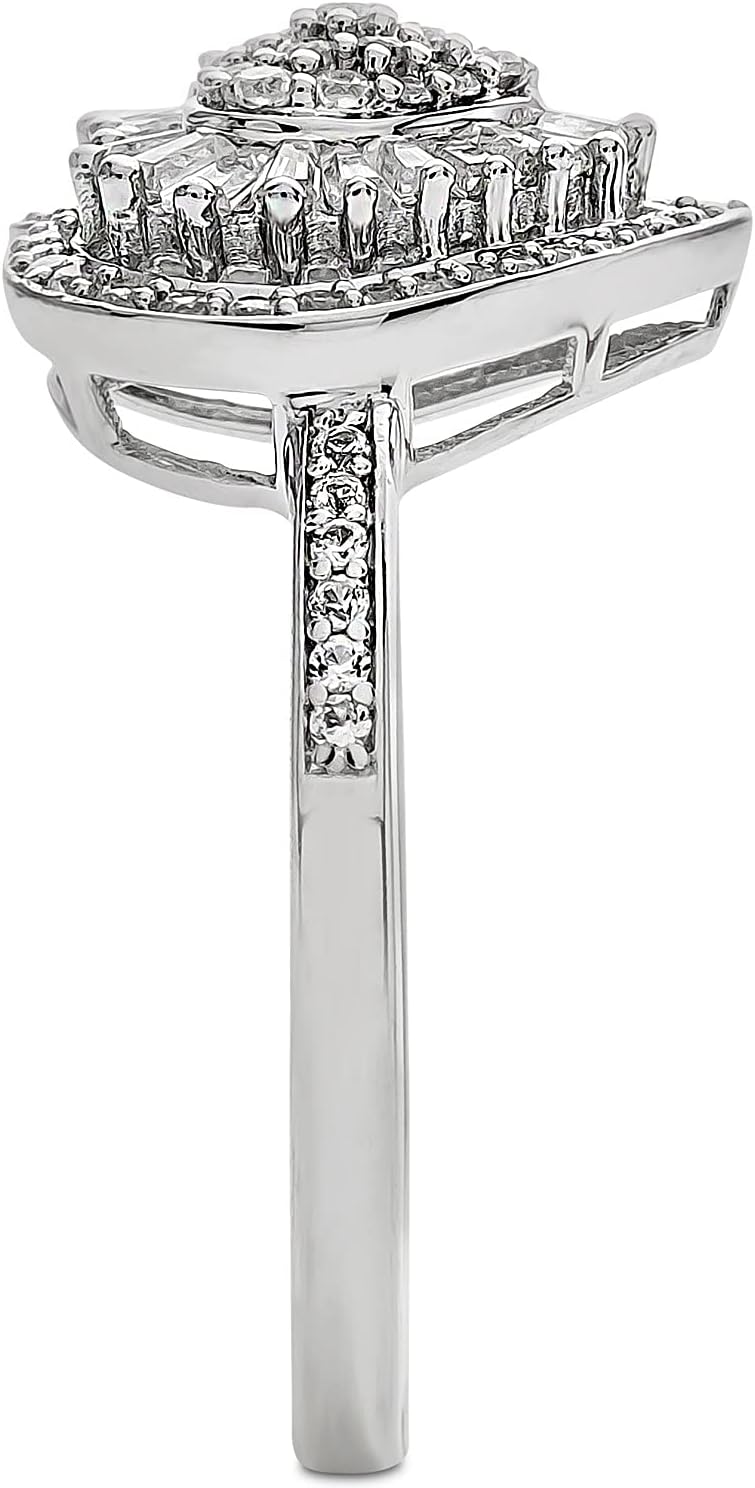 V Touch Round Cut D/VVS1 Diamond Engagement Heart Cluster Wedding Ring For Women's 14k Gold Plated 925 Sterling Silver