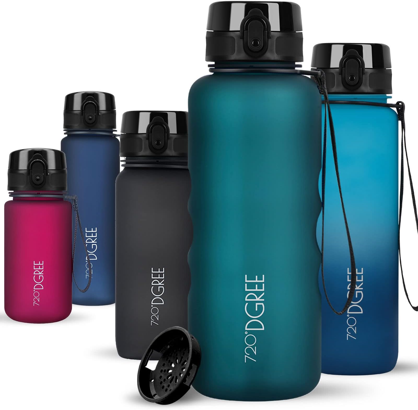 720°DGREE "uberBottle" softTouch Water Bottle 1.5 Litre + Strainer - BPA-Free - XL Water Bottle for Gym, Gym, Workout, Fitness, Sports, Outdoor - Large Sports Bottle Made of Tritan - Lightweight, Shockproof