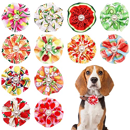 JpGdn 12pcs Dog Collar Flowers Bows Attachment Sliders Summer Fruit for Small Medium Girl Female Cat Puppy Alpaca Rabbit Neck Bows Puppy Doggies Grooming Accessories
