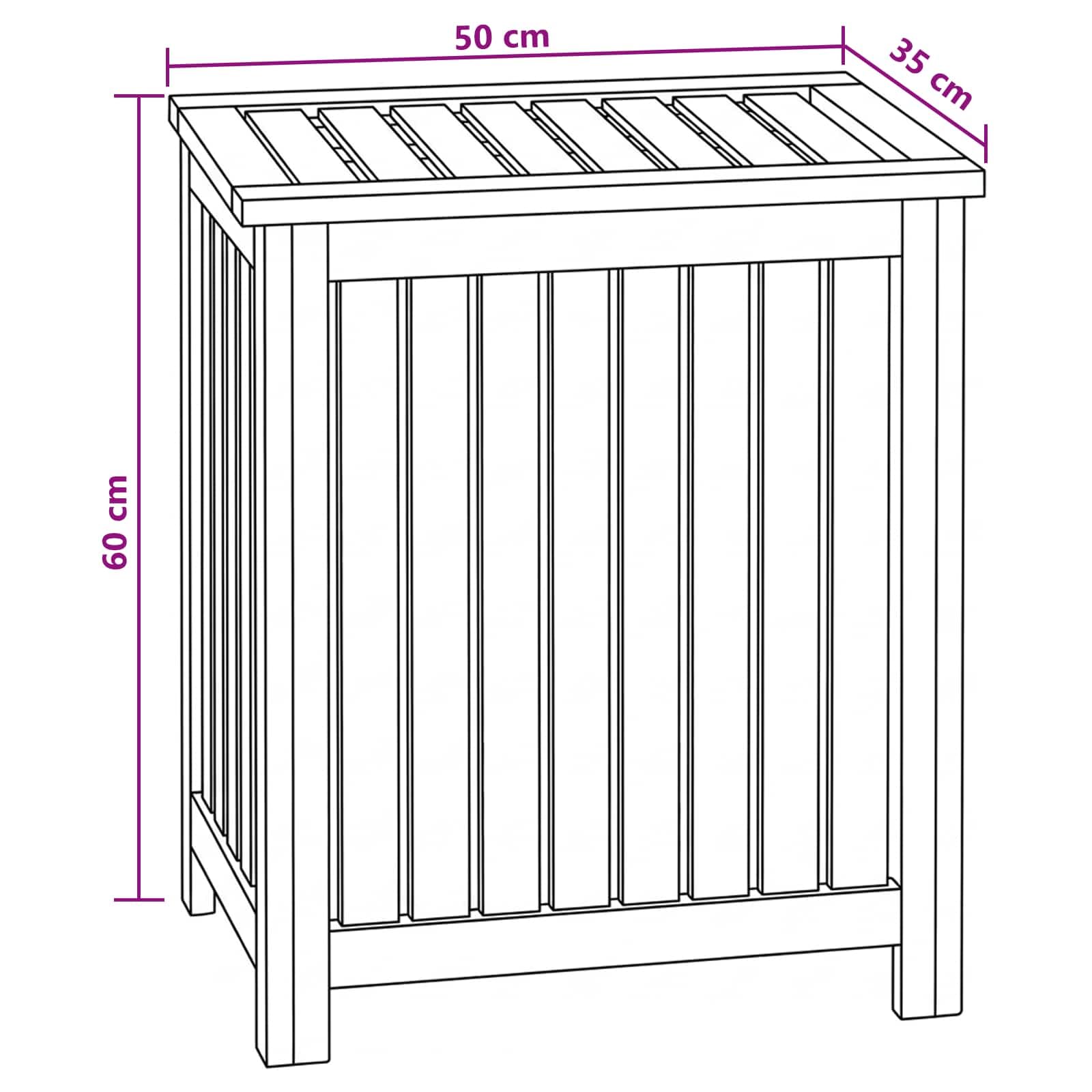 Wäschekorb Rechteckig 50 x 35 x 60 cm Massivholz Teak | Massives Teakholz, geschlitztes Muster für Belüftung, robuste Struktur, einfache Pflege mit feuchtem Tuch