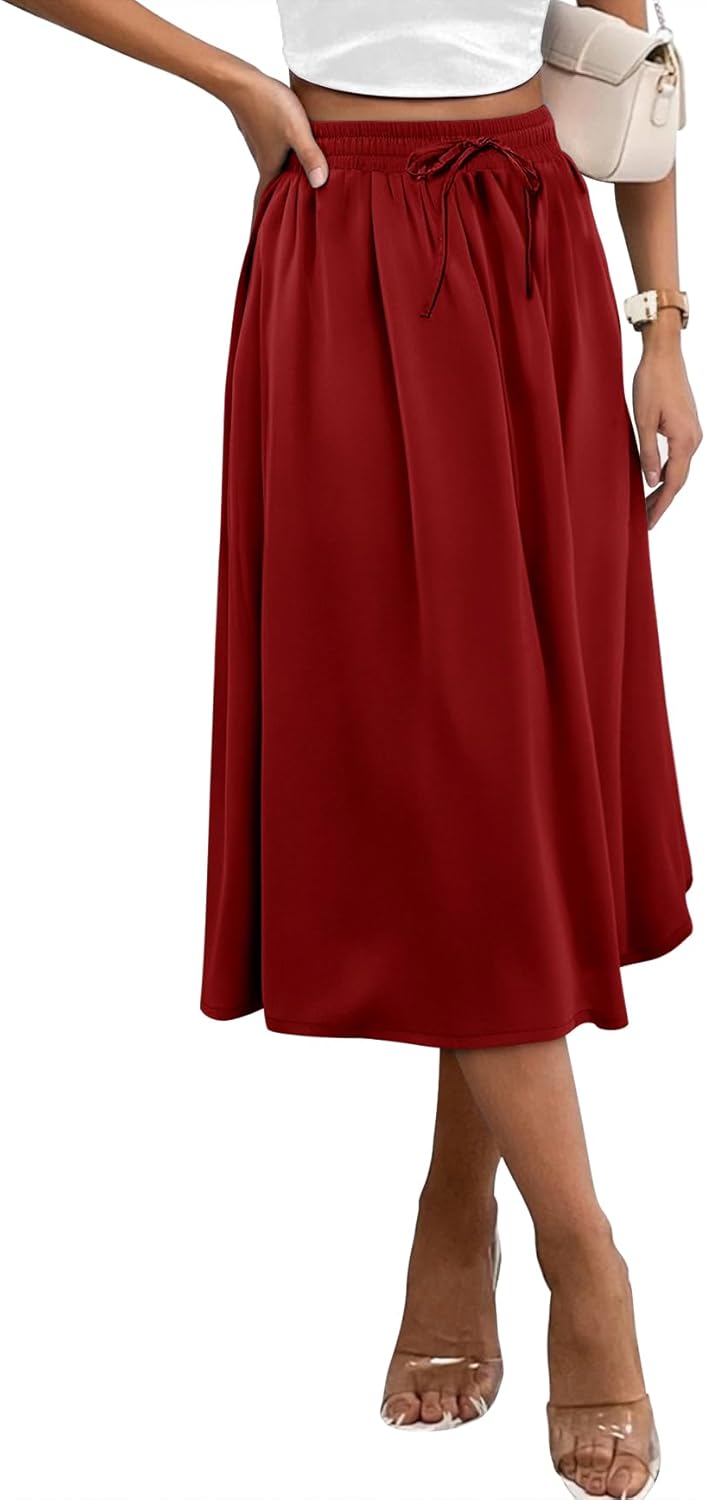 Angerella Womens Skirt Midi High Waist A-Line Casual Floral Print Trendy Bohemia Work Elegant with Pockets - Image 2