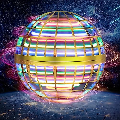 LEMATRIX Flying Orb Ball Toys Soaring Hover Pro Boomerang Spinner Hand Controlled Mini Drone Globe Shape Spinning, Safe for Adults Kids Indoor Outdoor (Golden)