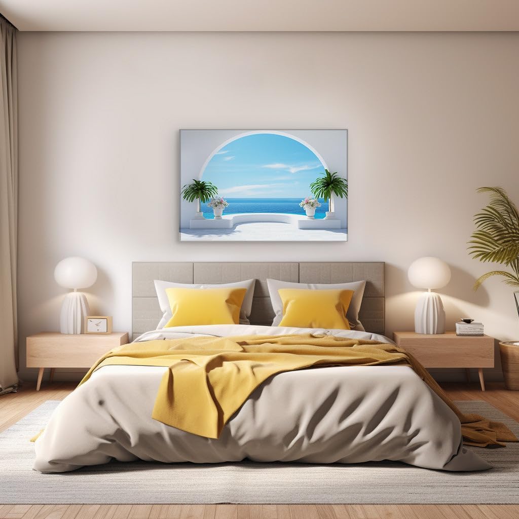 Canvas for Living room. Serene Elegance: Unwind in a Room with Panoramic Sea Views and Nature's Touch, 27 x 18 inch Canvas Wall Art - Ready to Hang - 91x61 cm (36x24 inch)
