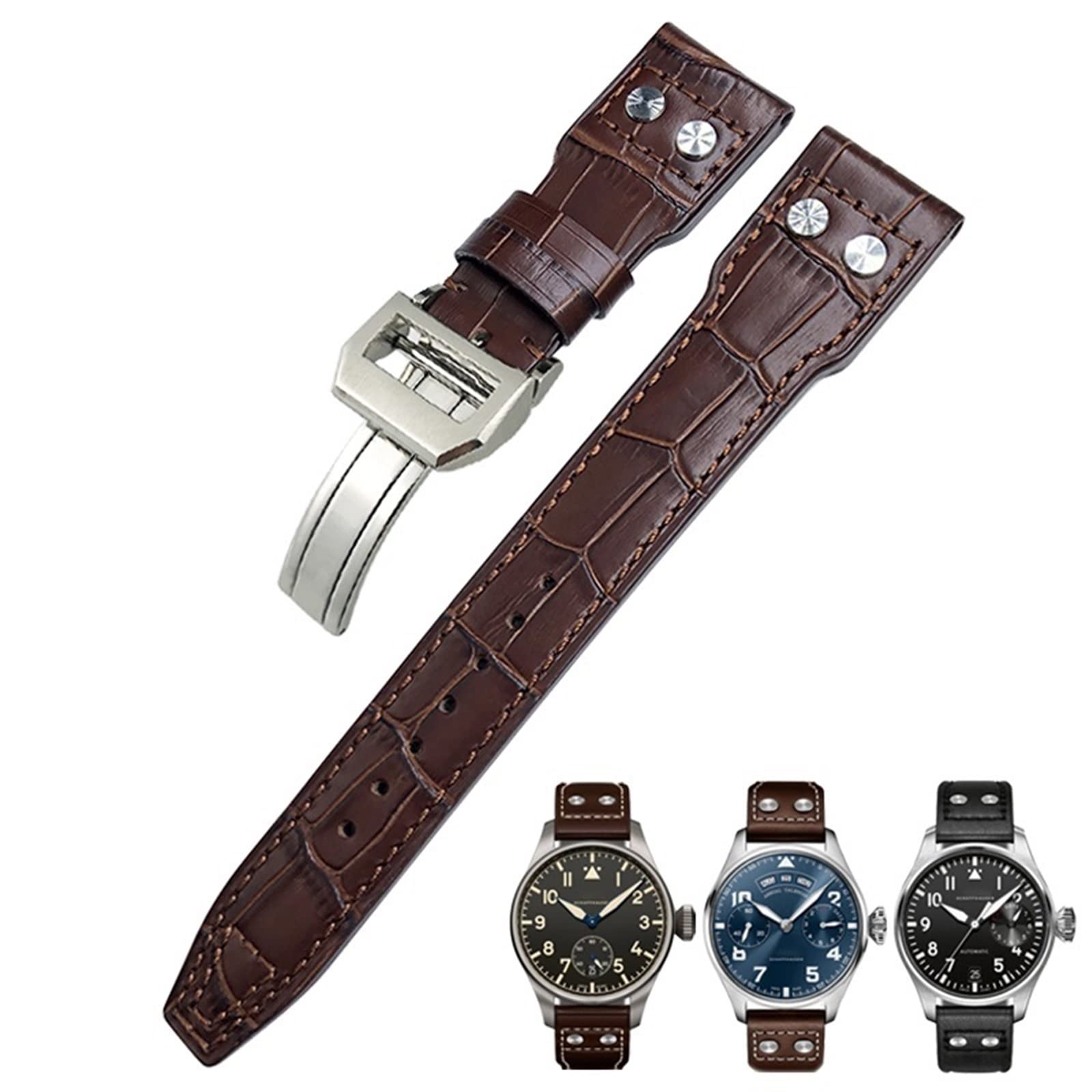 Cinturino in vera pelle con rivetti da 20 mm adatto per IWC Big Pilot TOP GUN Watch IW3777 cinturino in pelle di vitello, Without Buckle, agata
