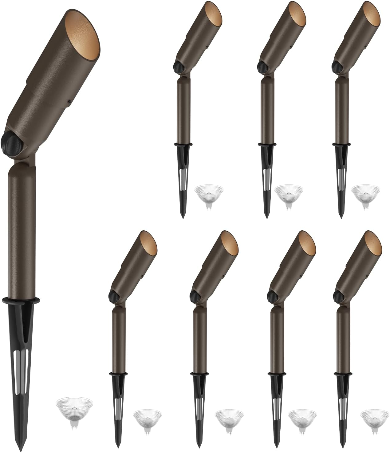 GOODSMANN Landscape Lighting Low Voltage Spotlight 20 Watts Halogen Landscape Lights with Metal Stake and Connector 176 Lumens 3000K for Outdoor Lighting Pathway Lawn Garden (8 Pack) 9920-9603-08