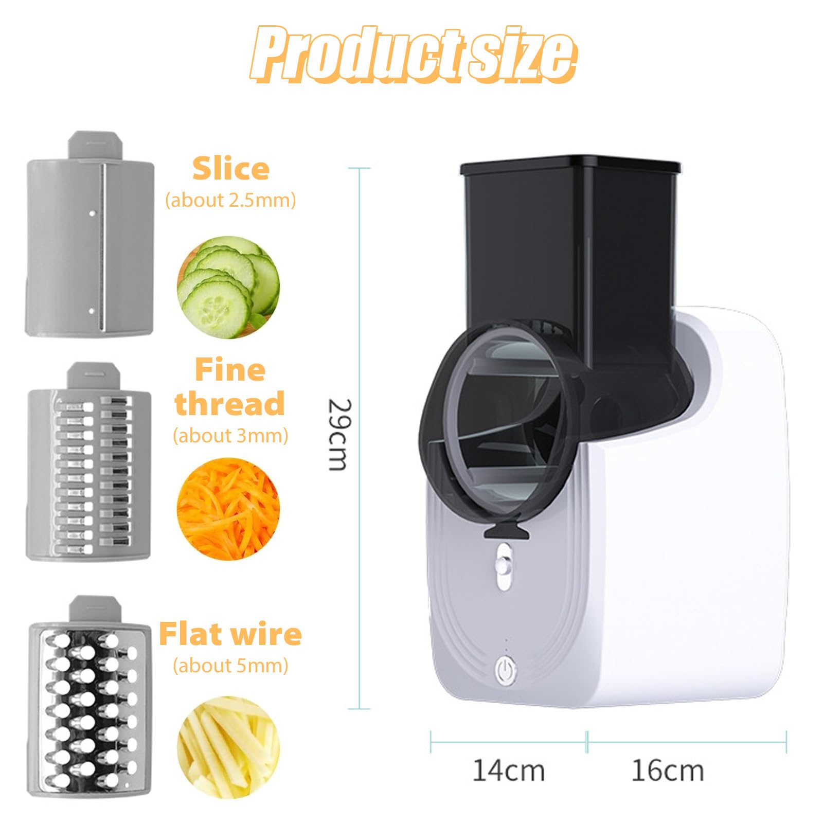 Râpe à fromage électrique rotative, râpe électrique pour cuisine avec 3 jeux de lames, râpe à fromage multi-rotative 3 en 1 pour fruits et légumes (blanc)